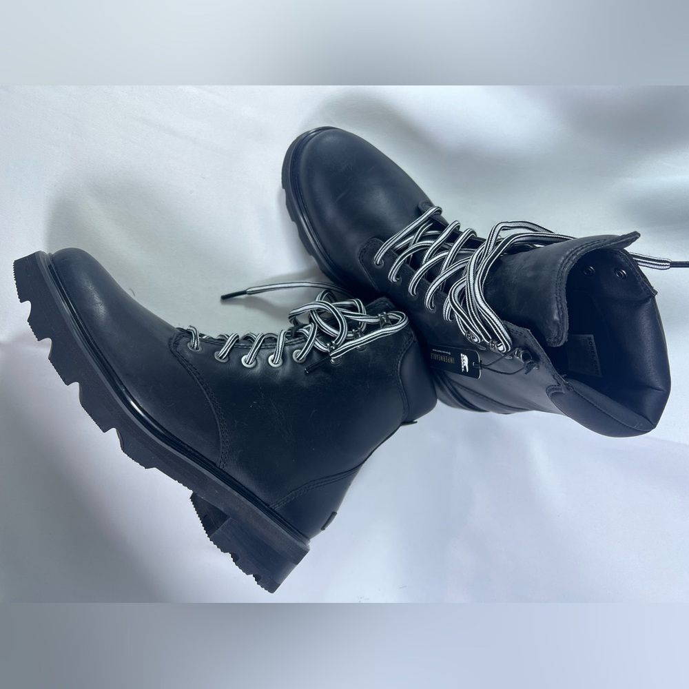 SOREL Lennox Leather Lace STKD Boot in Black Sea Salt NWT NO BOX Size:10 Women’s - Picture 6 of 15